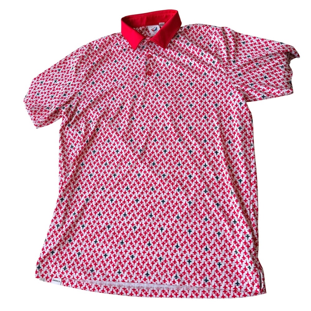Red Patterned Polo Shirt with Contrast Collar